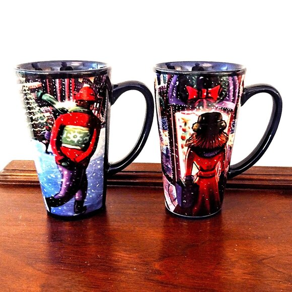 DesignPac Inc. 6" Tall Winter Holiday Coffee Mugs ~ Dark Blue ~ Set of 2 ~  EUC - Picture 4 of 14